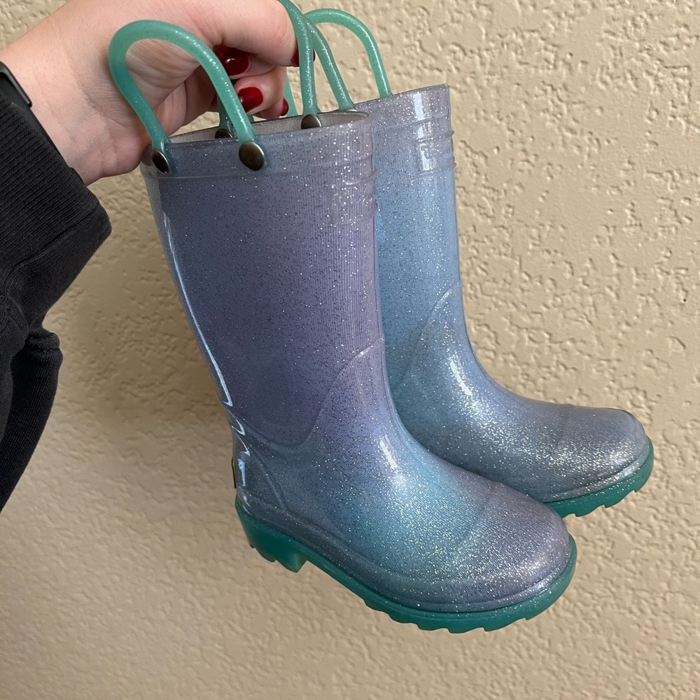 Western Chief Glittery Blue and Green Rain Boots